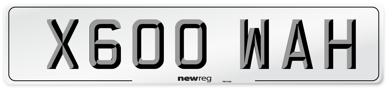X600 WAH Number Plate from New Reg